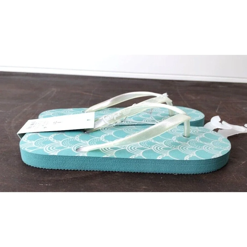 Cat and Jack Kids Flip‎ Flops Size S 13/1 Teal White Scale Print Thong Sandals